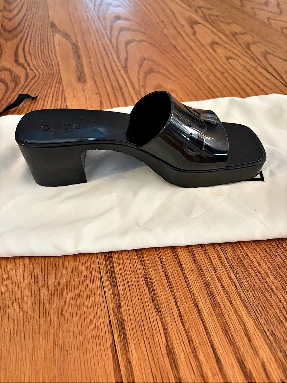 Gucci Kitten Heel Jelly Slide Sandal Black Platform Heels
